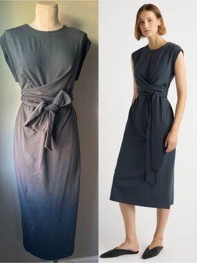 Modern Citizen Fei Tie-Front Organic Cotton Dress Dark Maritime Slate Gray